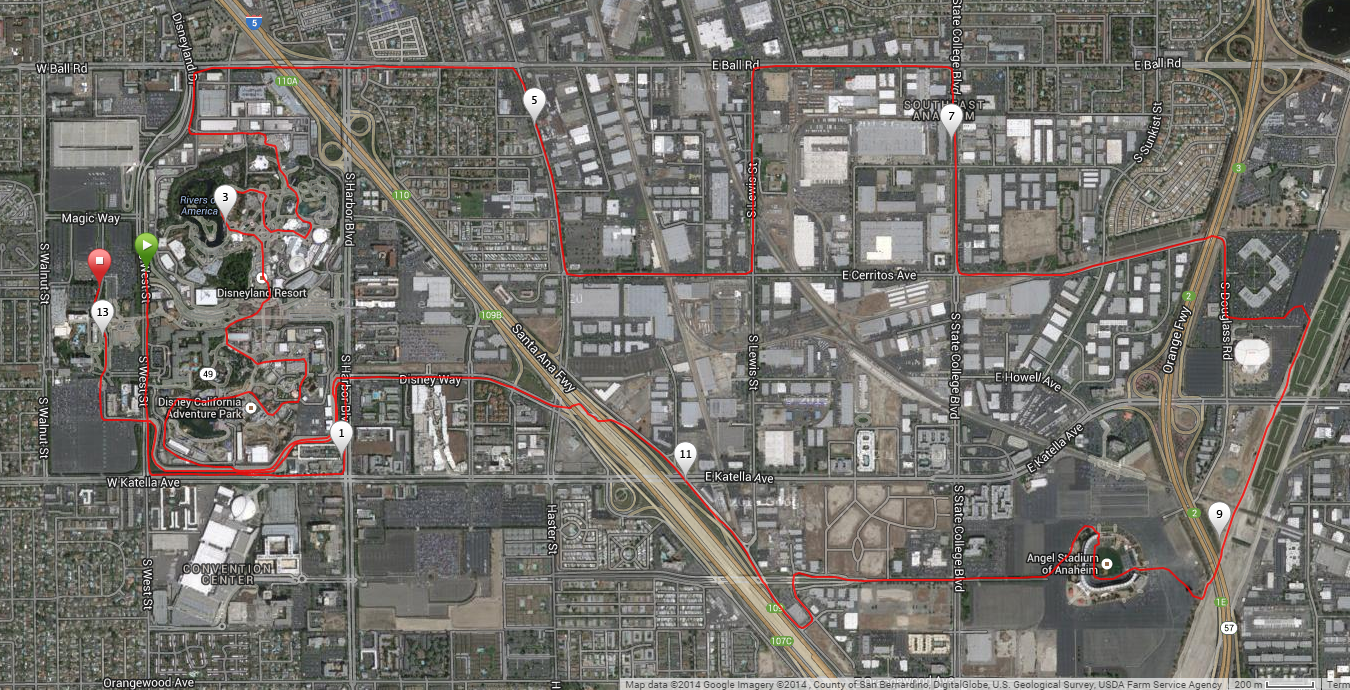 The 2014 Disneyland Half Marathon course map. 